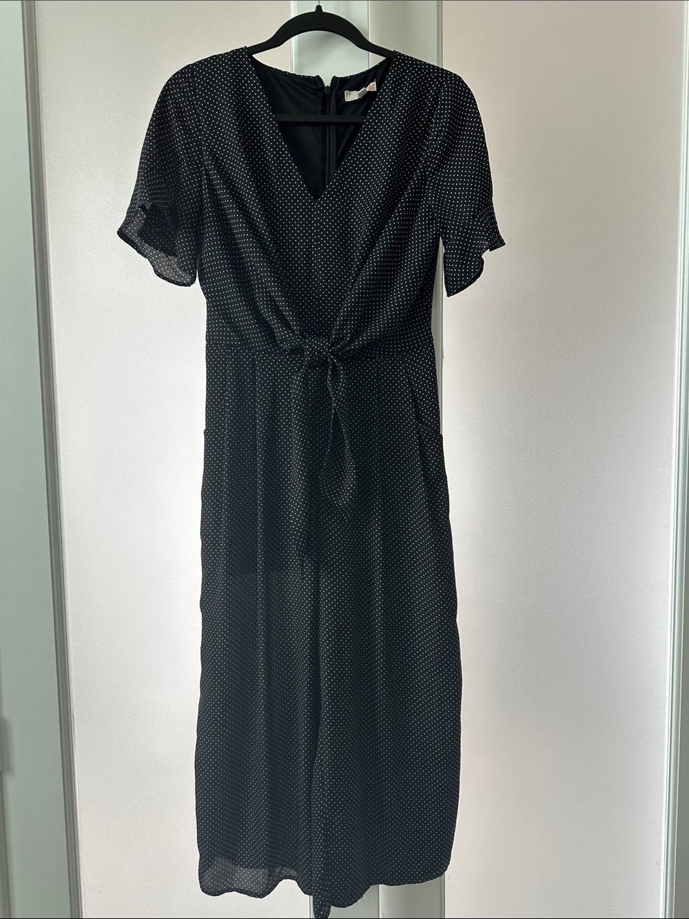 GB Black Jumpsuit with White Micro Polka Dots